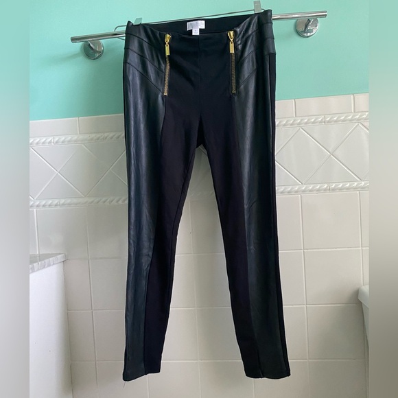 Bisou Bisou Half Leather Leggings Gold Zippers - Picture 2 of 8